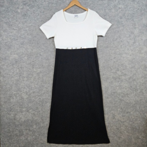 Teddi Black & White Maxi Dress Women's Size M Checkerboard Button Ribbed Knit - Picture 1 of 9